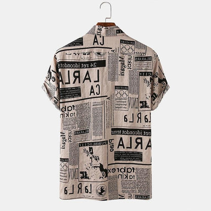 Men Vintage Hawaiian Shirt-Newspaper Print