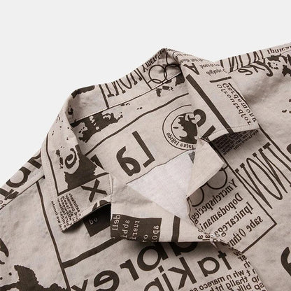 Men Vintage Hawaiian Shirt-Newspaper Print