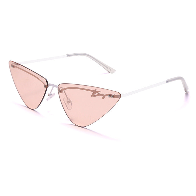 Rimless Fashion Trim Cat Eye Sunglasses