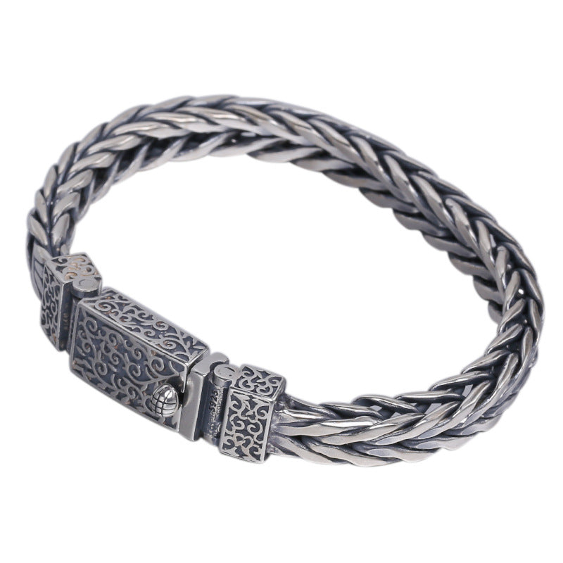 925 Sterling Silver Jewelry Men's Braided Rattan Bracelet