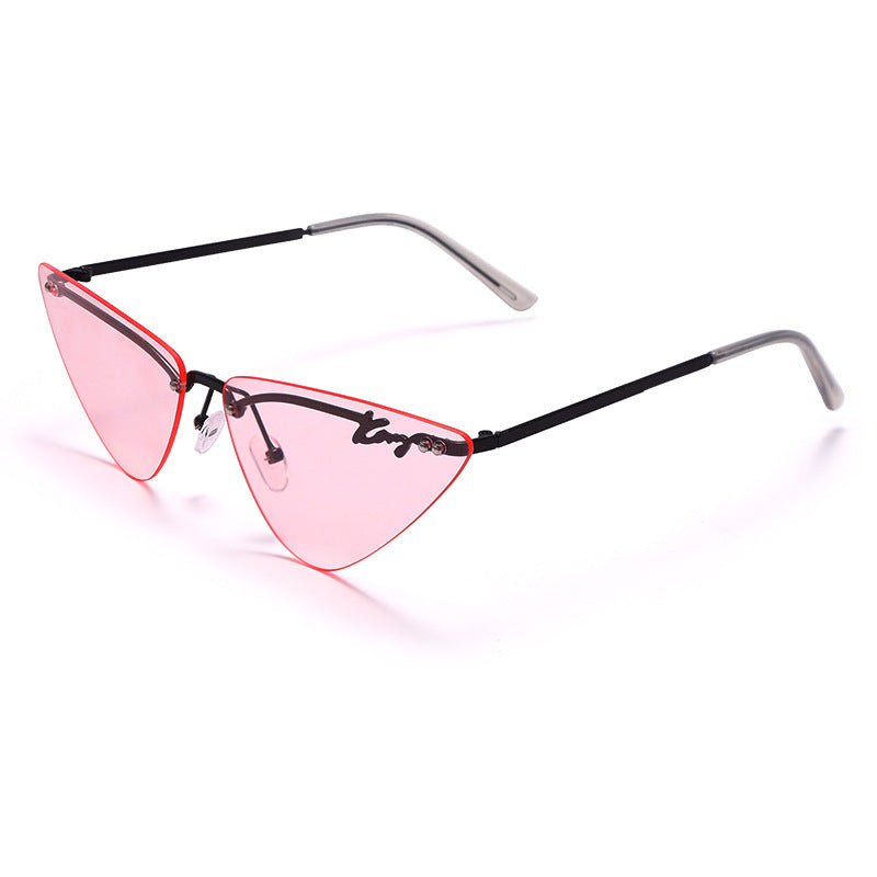 Rimless Fashion Trim Cat Eye Sunglasses