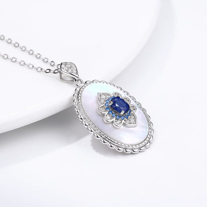 Sapphire Diamond Pendant 925 Sterling Silver Necklace