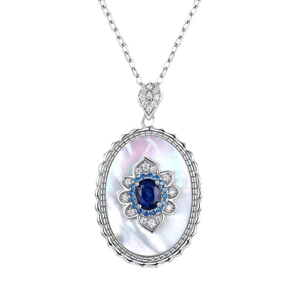 Sapphire Diamond Pendant 925 Sterling Silver Necklace