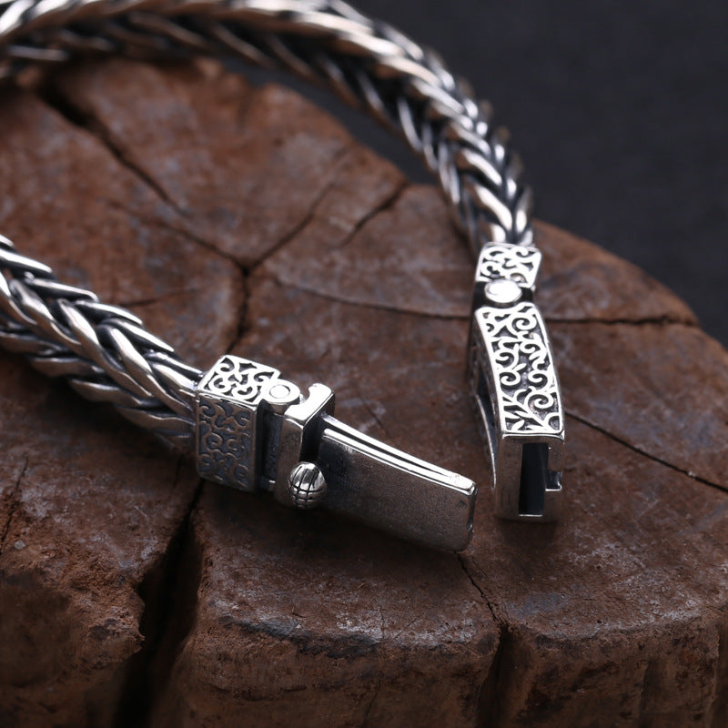 925 Sterling Silver Jewelry Men's Braided Rattan Bracelet