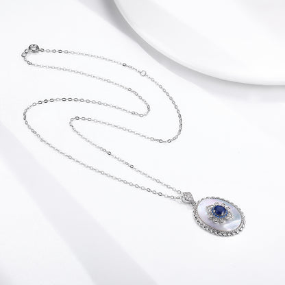 Sapphire Diamond Pendant 925 Sterling Silver Necklace