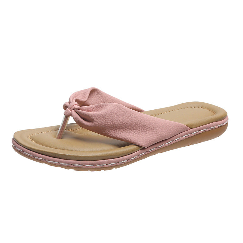 Clip Toe Bow Slippers-Summer Flat Beach Flip-Flop