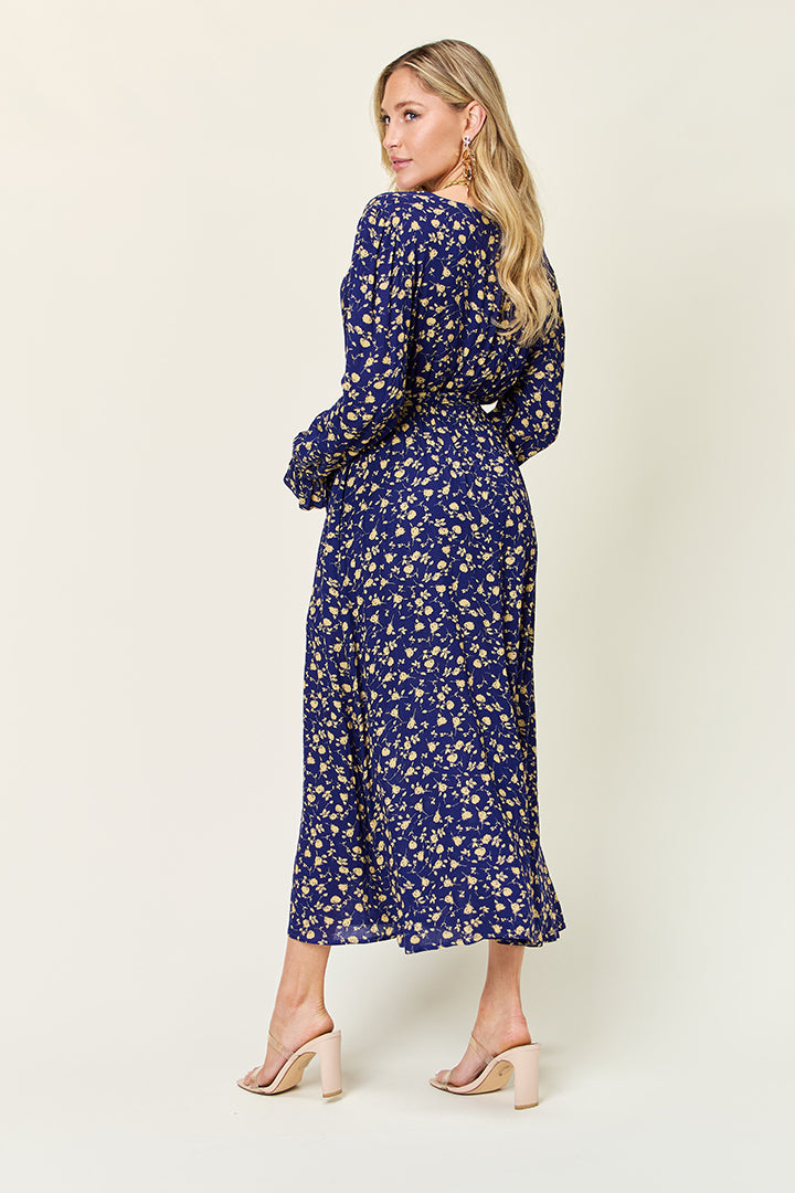 Double Take Full Size Tie Back Flounce Sleeve Dress