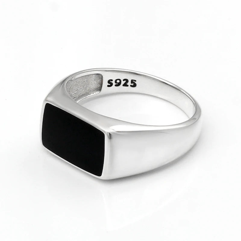 Rectangle Black Enamel Thai Ring-925 Sterling Silver