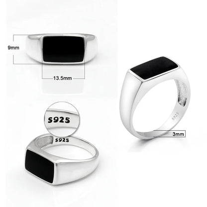 Rectangle Black Enamel Thai Ring-925 Sterling Silver