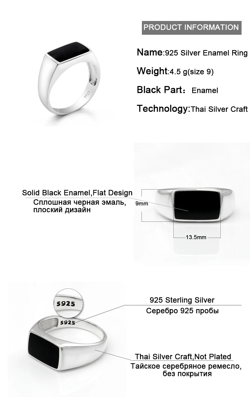 Rectangle Black Enamel Thai Ring-925 Sterling Silver