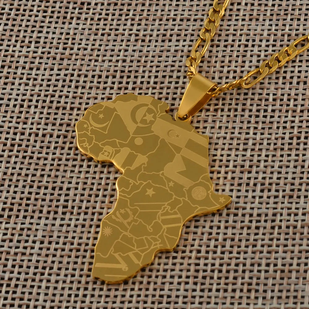 Chain Necklaces With Flag African Maps Pendant