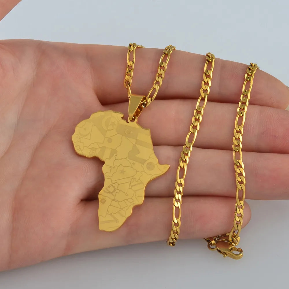 Chain Necklaces With Flag African Maps Pendant