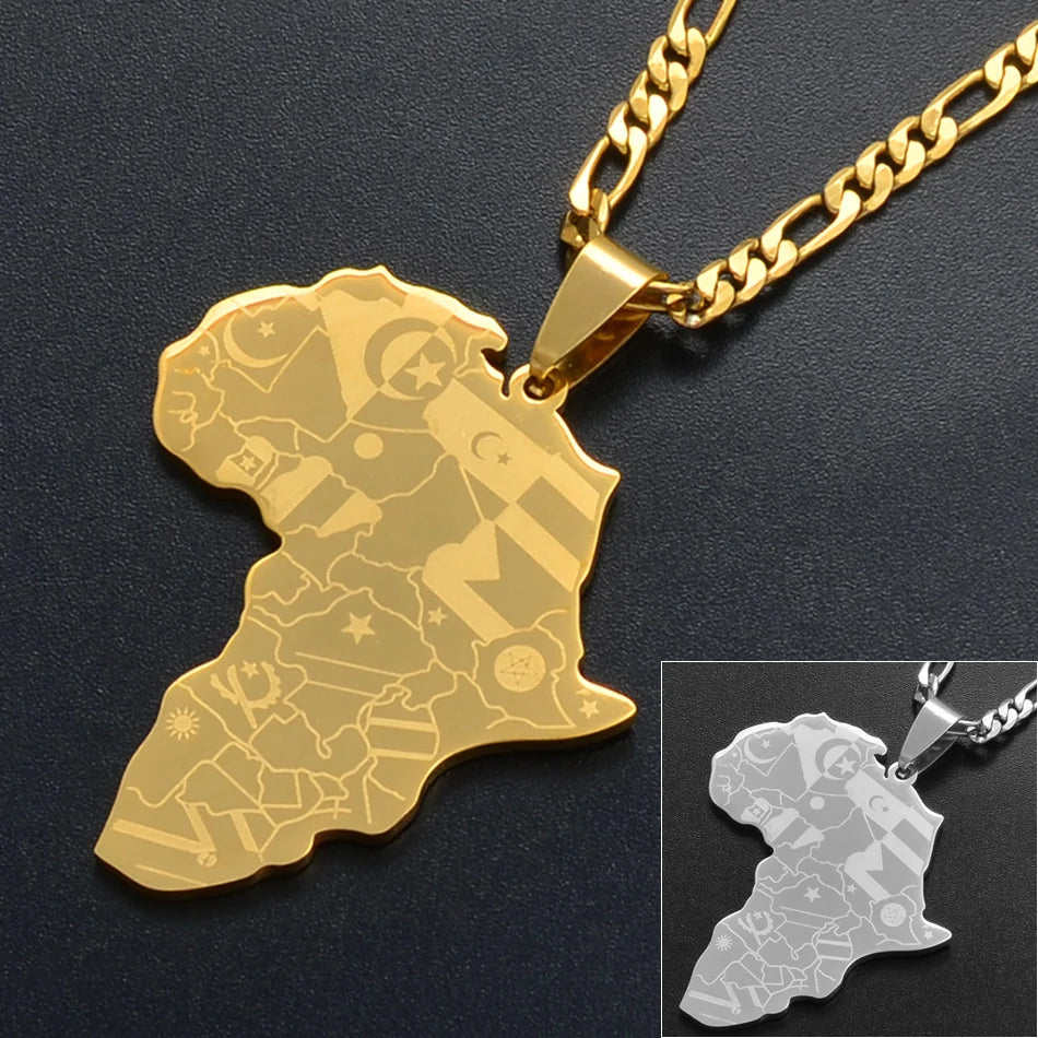 Chain Necklaces With Flag African Maps Pendant