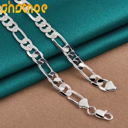 925 Sterling Silver 8mm Geometric 20 Inch Cuban Chain Necklace