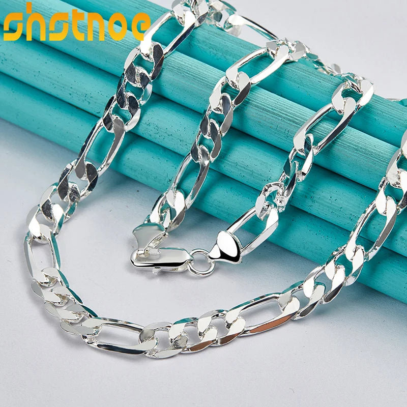 925 Sterling Silver 8mm Geometric 20 Inch Cuban Chain Necklace