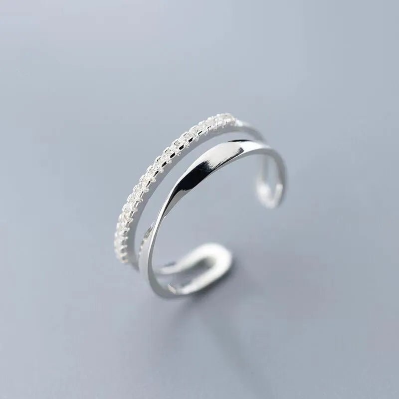 Original 925 Sterling Silver Double LInes CZ Rings