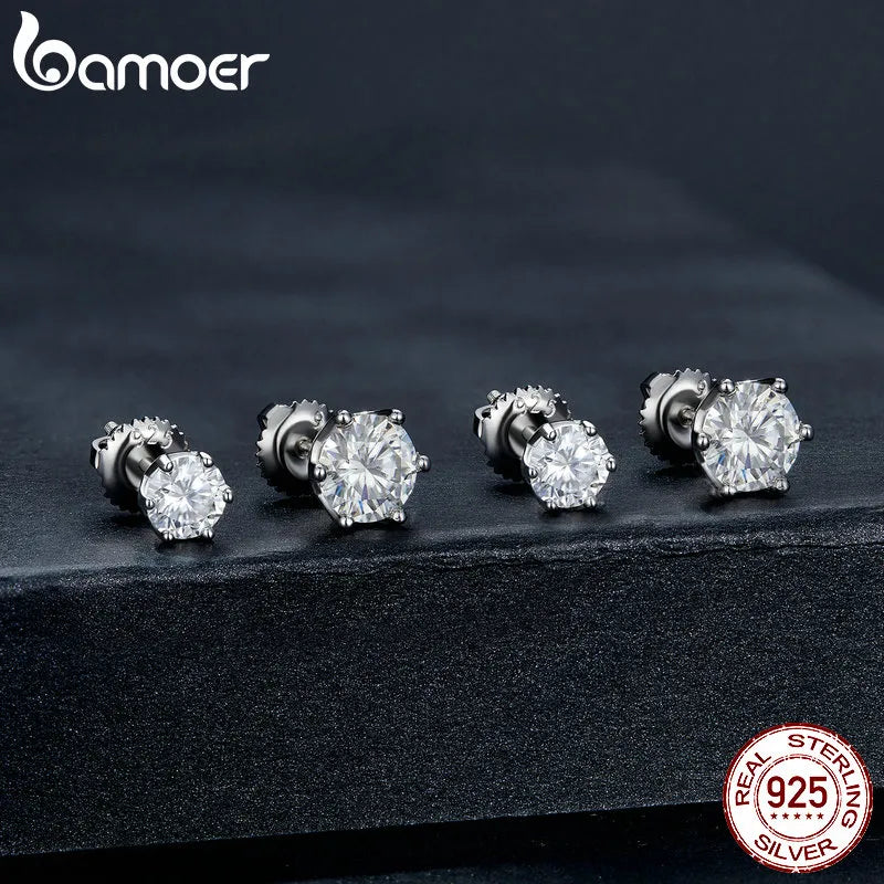 BAMOER Moissanite Stud Diamond 925 Silver Earrings