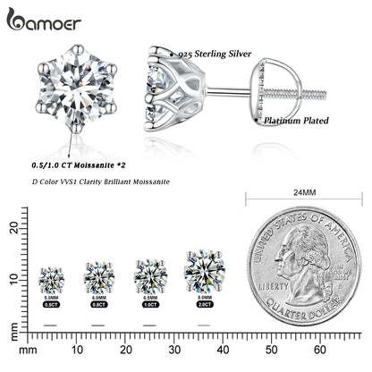 BAMOER Moissanite Stud Diamond 925 Silver Earrings