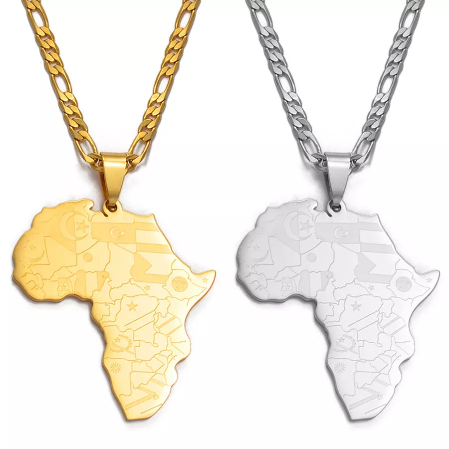 Chain Necklaces With Flag African Maps Pendant