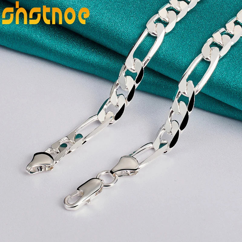 925 Sterling Silver 8mm Geometric 20 Inch Cuban Chain Necklace