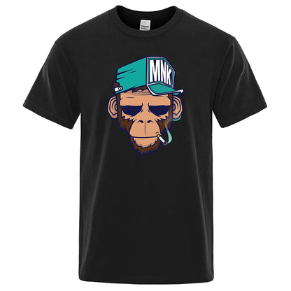 Smoking Monkey Cartoons Cotton Short Sleeve T-Shirt