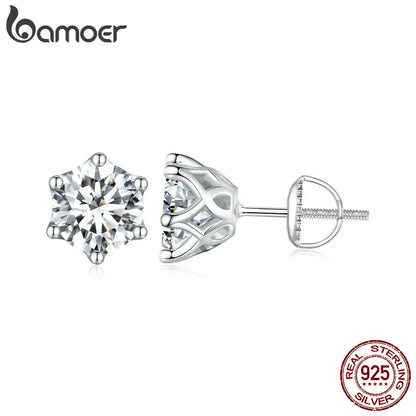 BAMOER Moissanite Stud Diamond 925 Silver Earrings