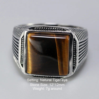 Authentic Sterling Silver 925 Man Ring With Tiger Eyes