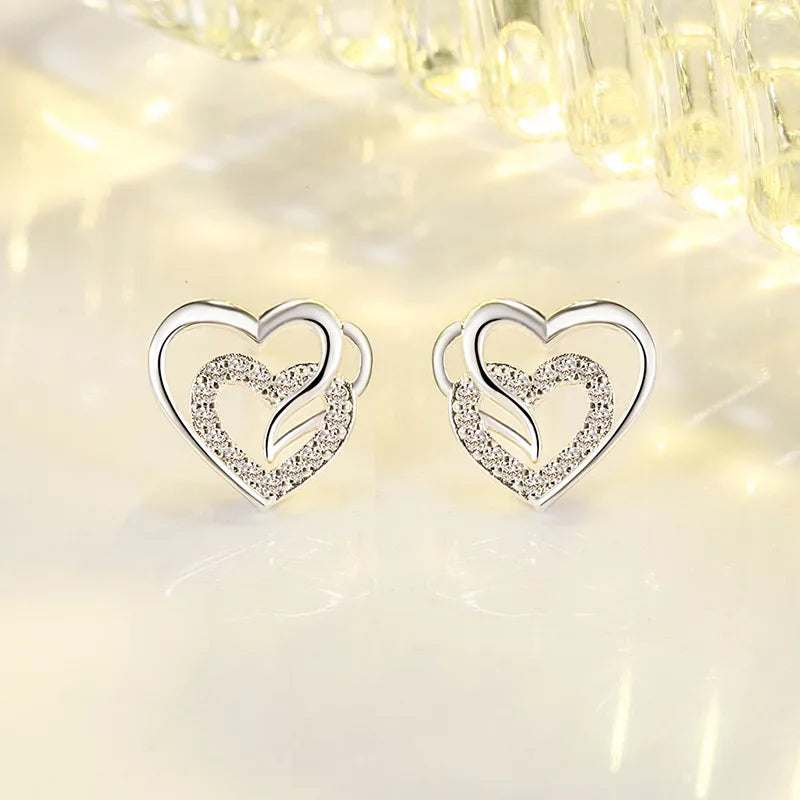 New 925 Sterling Silver Heart Stud Earrings