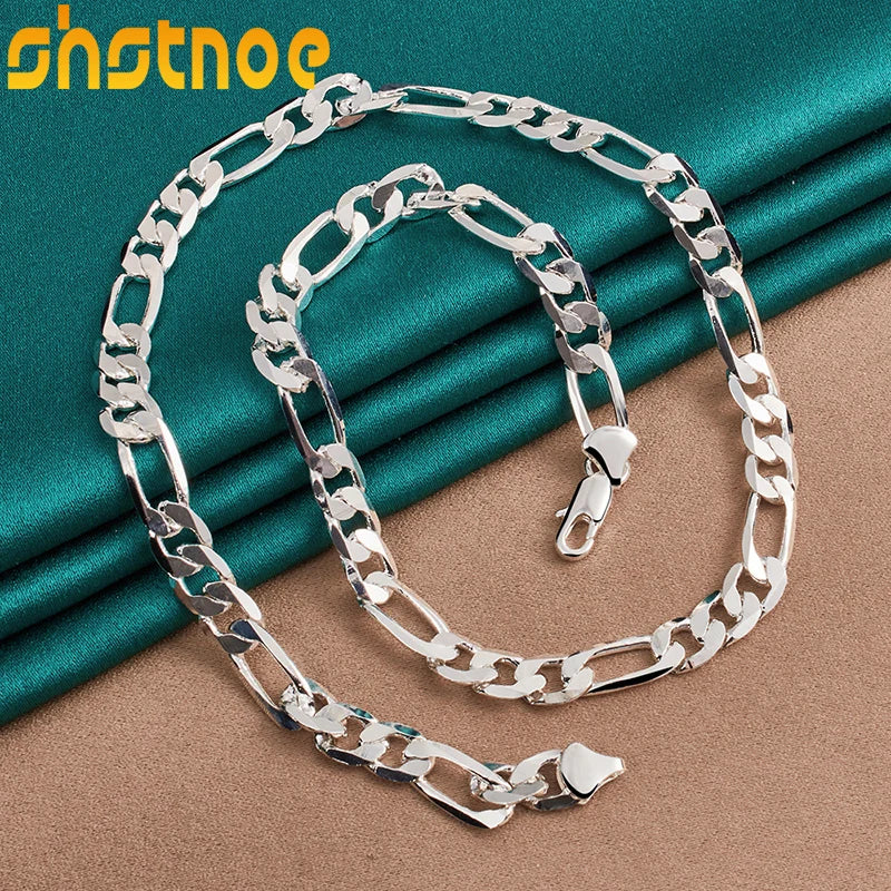 925 Sterling Silver 8mm Geometric 20 Inch Cuban Chain Necklace