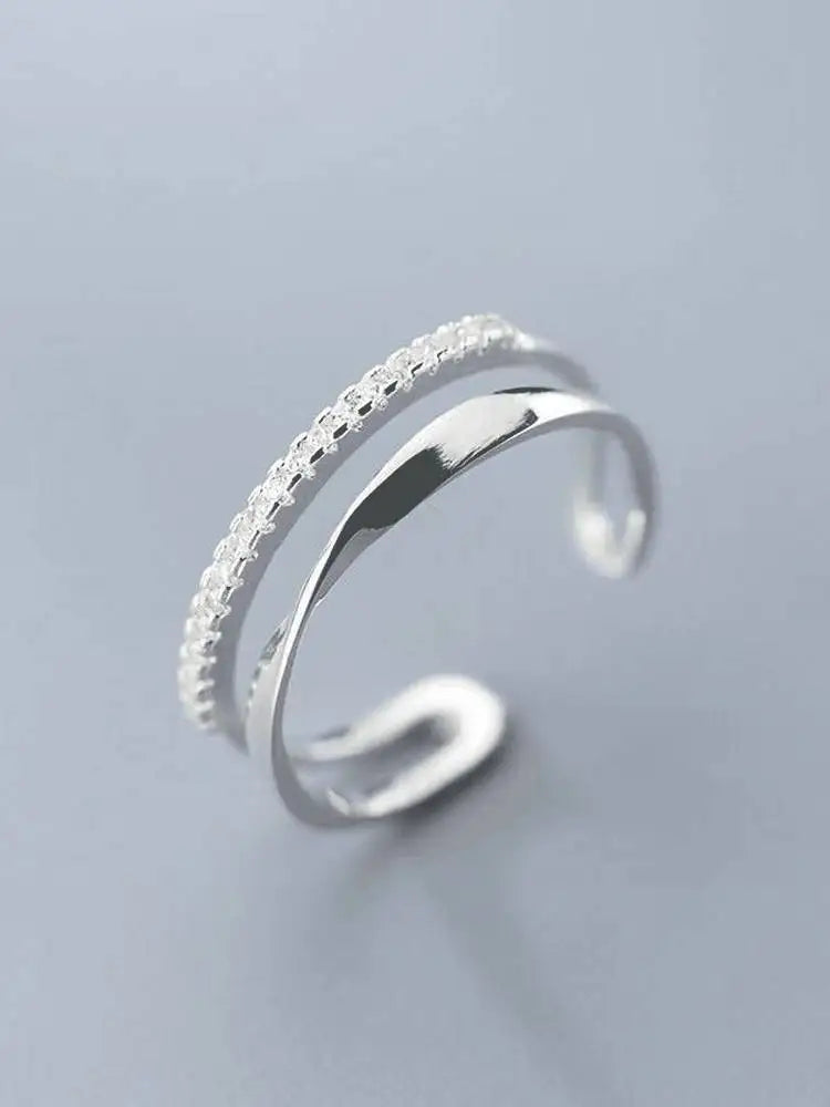 Original 925 Sterling Silver Double LInes CZ Rings