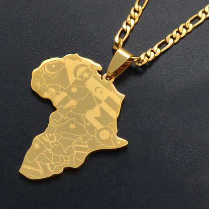 Chain Necklaces With Flag African Maps Pendant