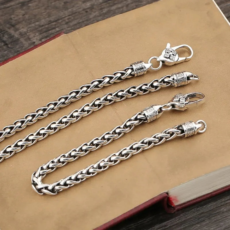 100% S925 Sterling Silver Jewelry Six-Character Necklace-5MM