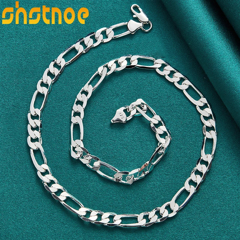 925 Sterling Silver 8mm Geometric 20 Inch Cuban Chain Necklace