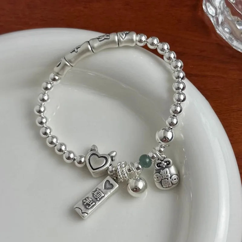 New 925 Sterling Silver Love Heart Bead Bracelet