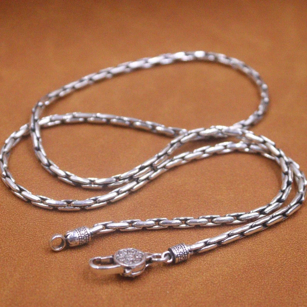 Real 925 Sterling Silver Chain 3.5mm Bamboo Necklace 26inch-Lobster Clasp