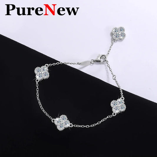 S925 Sterling Silver Leaf Moissanite Bracelet