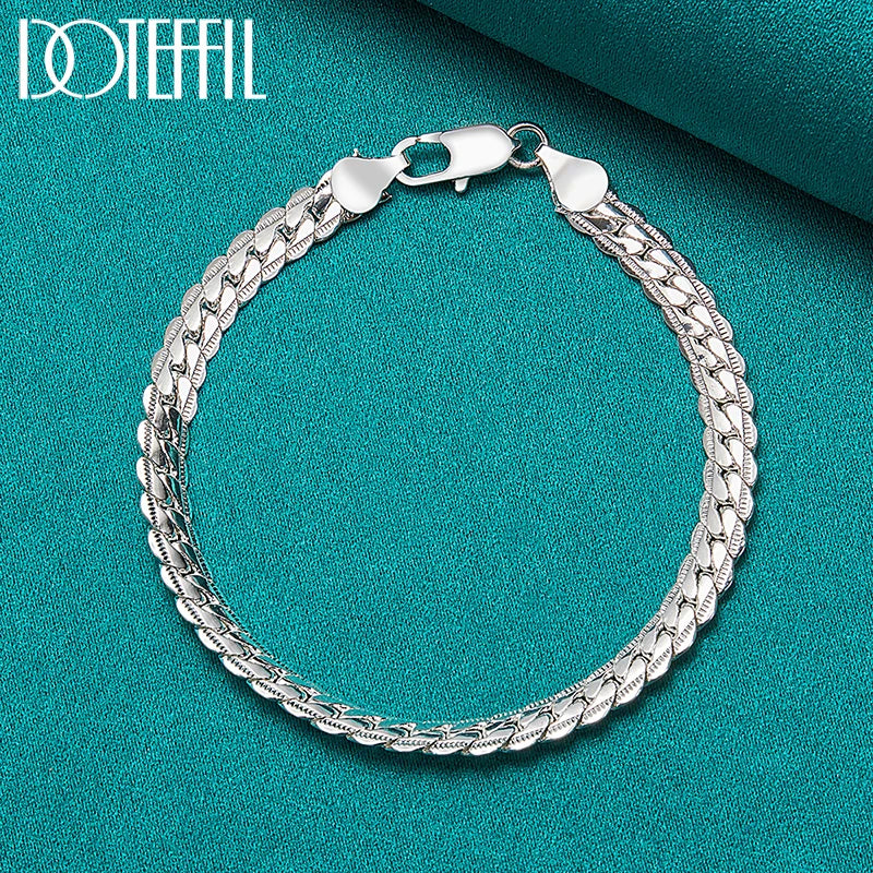 925 Sterling Silver 24K Gold 6mm 18/19/20cm Flat Side Bracelet