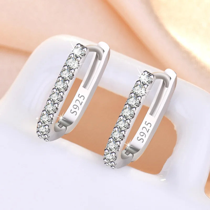 925 Sterling Silver Crystal Circle Hoop Earrings