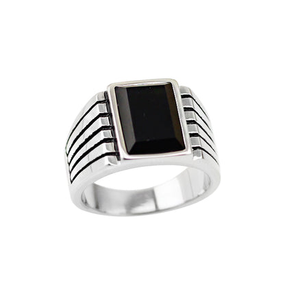 Sterling Silver Black Agate Opening Ring