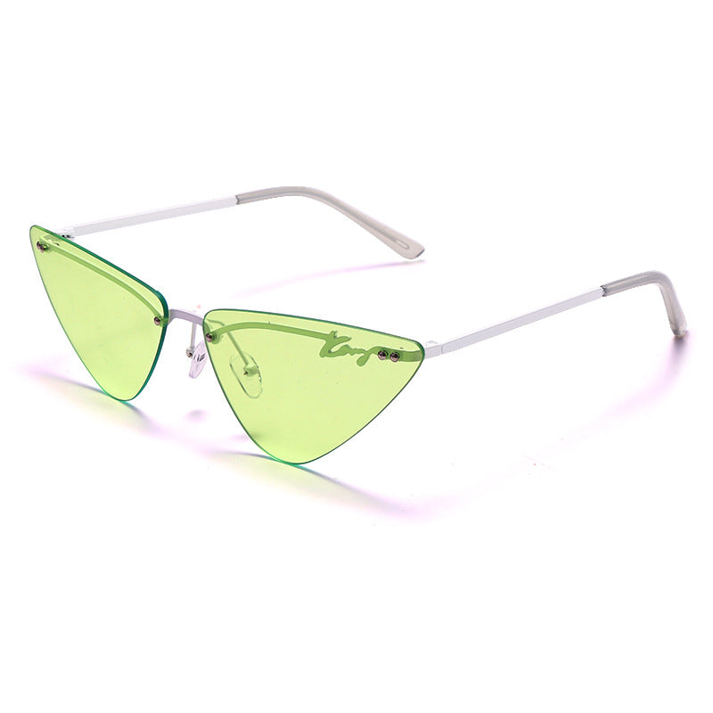 Rimless Fashion Trim Cat Eye Sunglasses